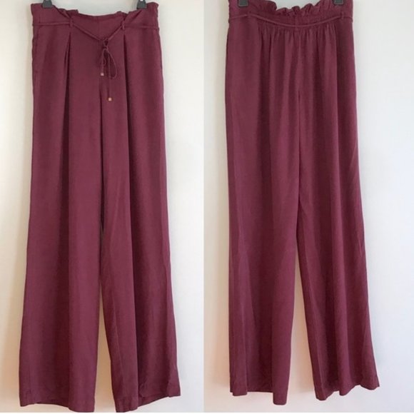 YOUNG FABULOUS & BROKE Hosper Wide Burgundy Baggy Trouser Pants - Picture 1 of 5